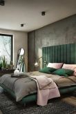 Спальня в зеленых тонах с коричневой мебелью