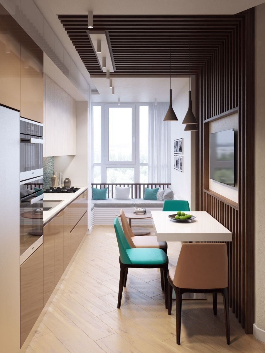 Интерьер кухни с балконом