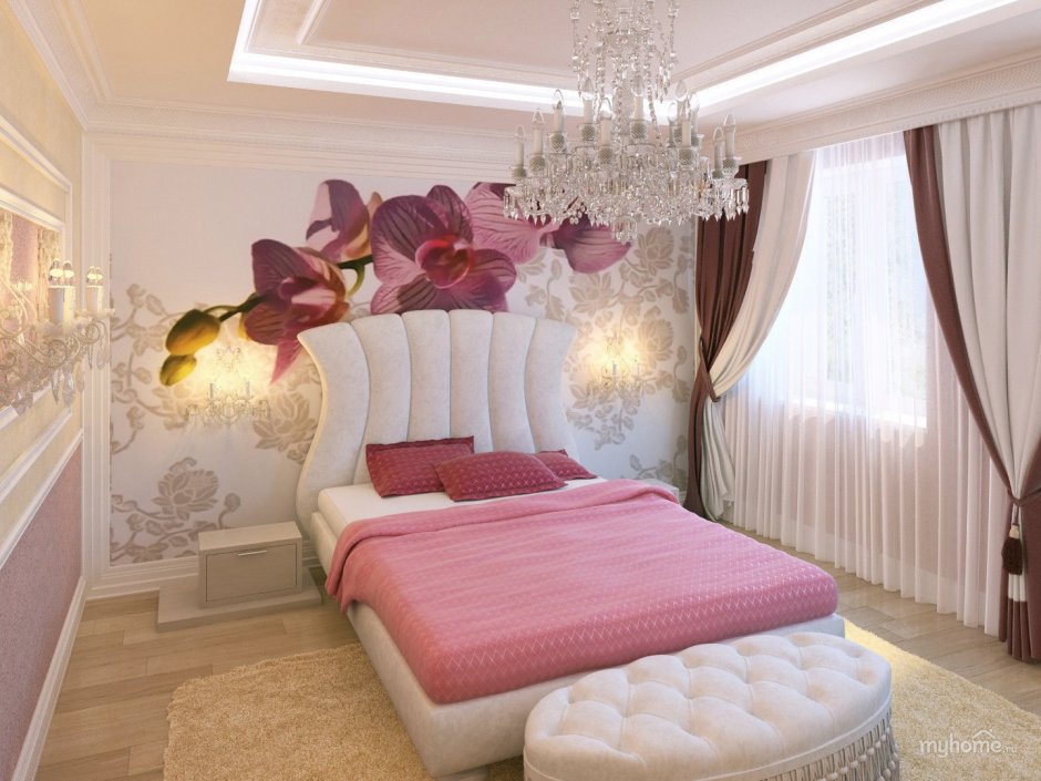 Розовая спальня для супругов в современном стиле