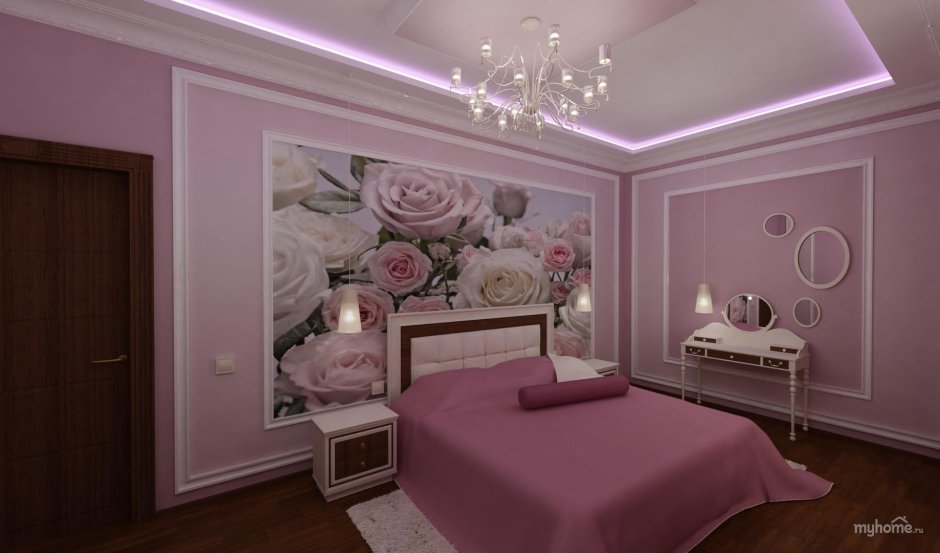 Обои в маленькой спальне с розами