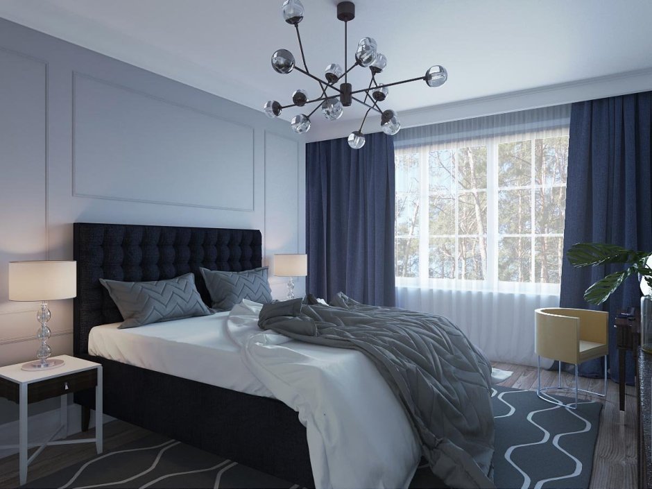 Серые шторы в спальне