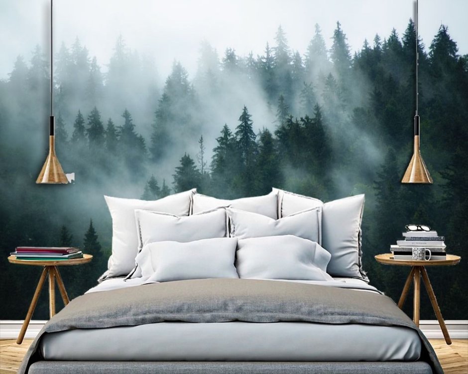 Фотообои туманный лес в спальне