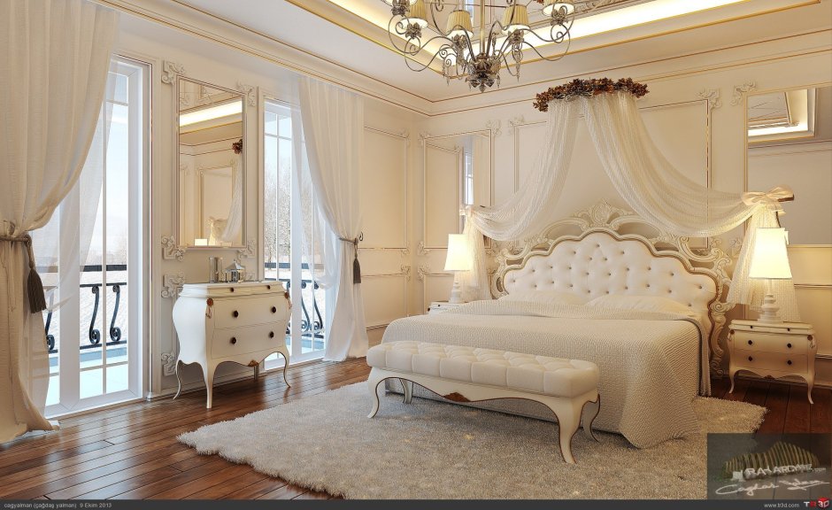 Спальня в стиле Барокко в светлых тонах