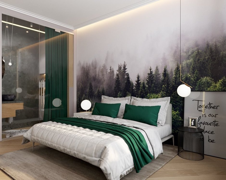 Спальня с зеленью