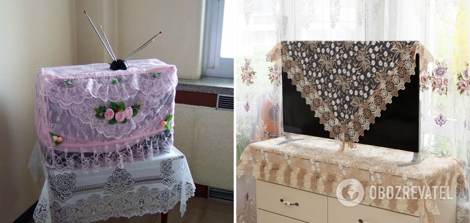 Телевизор накрытый салфеткой