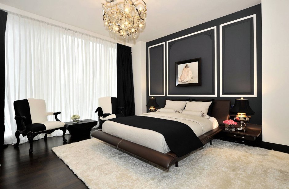 Спальня в черных тонах современный стиль