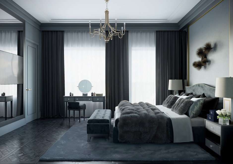 Спальня в серых оттенках