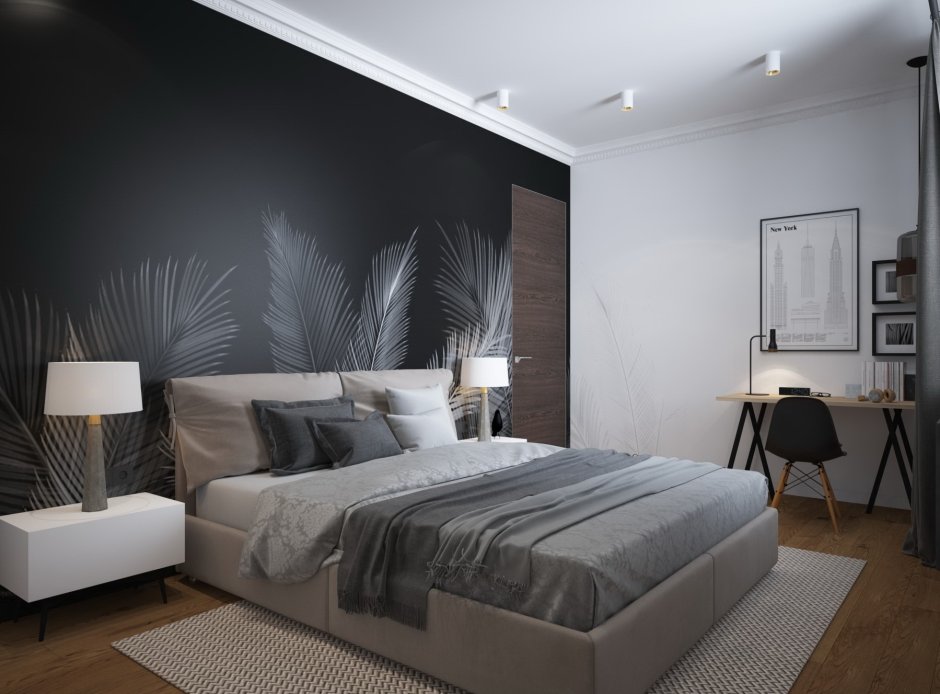 Черная стена в спальне