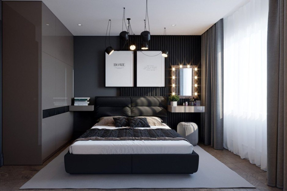 Проект спальни в сером цвете