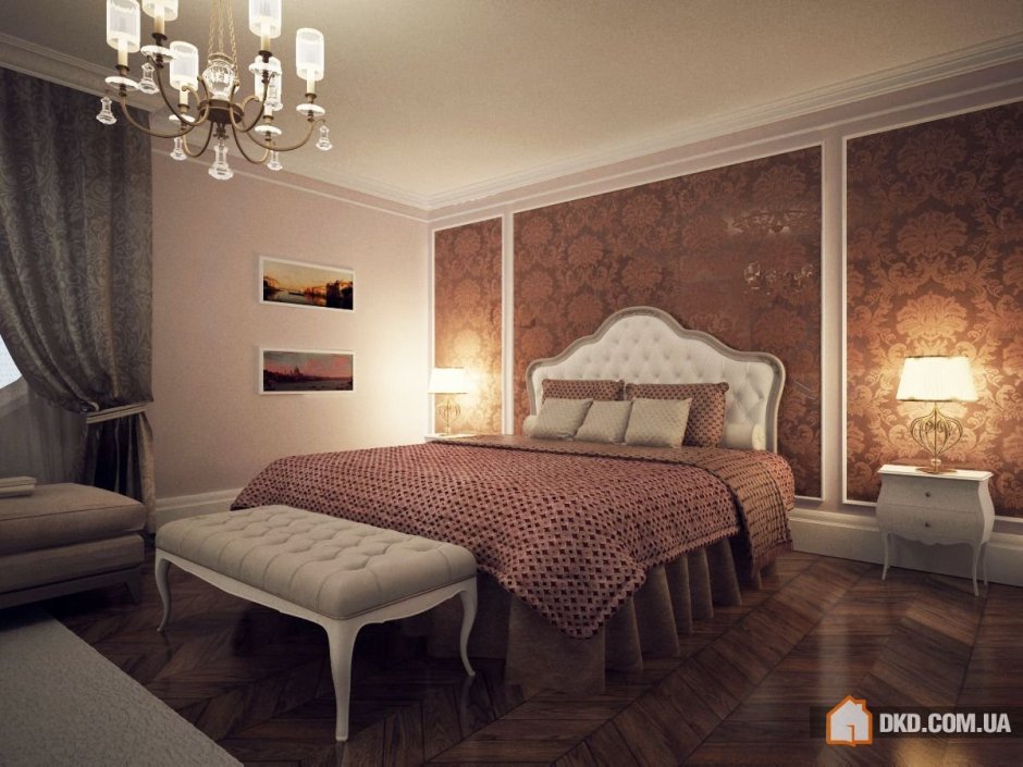 Спальня в классическом стиле в бордовых тонах