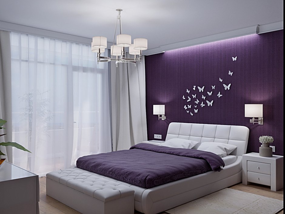 Спальни в фиолетовых тонах в современном стиле