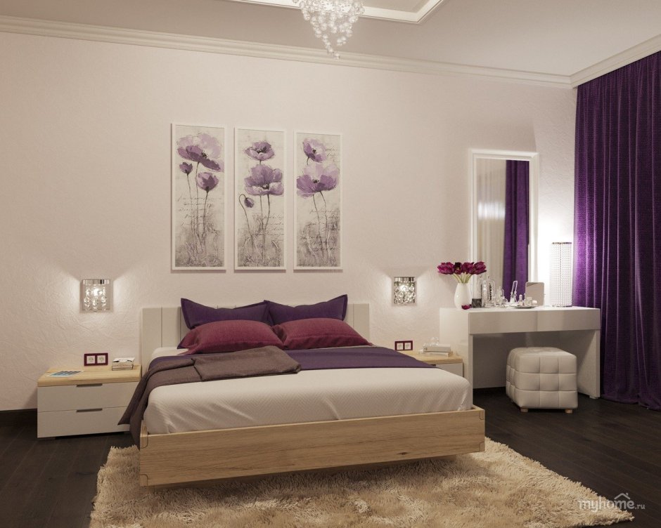 Спальня в бежево фиолетовых тонах
