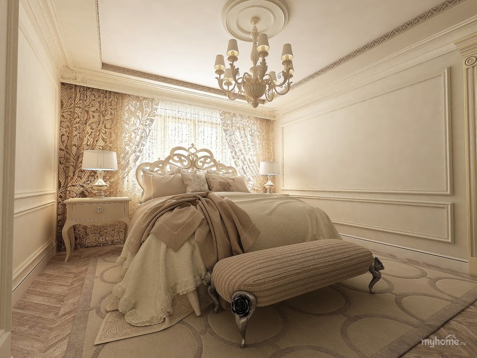 Дизайн спальни в Царском стиле в пастельных тонах