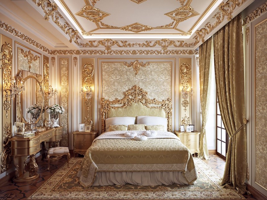 Спальня в классическом стиле в белых тонах