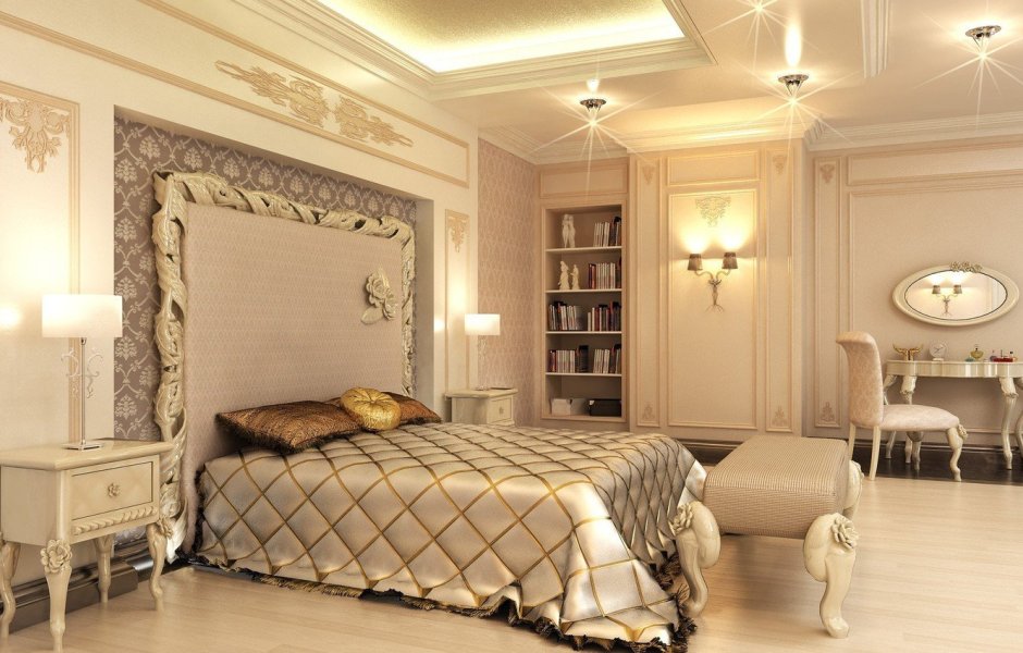 Спальня в бело золотых тонах