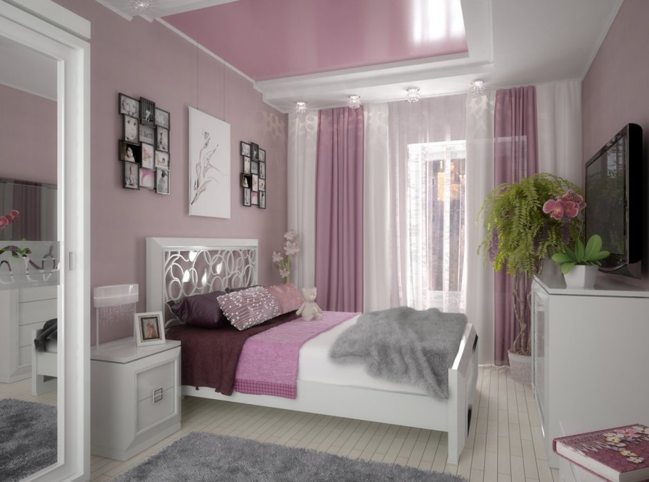 Серо розовая комната для подростка
