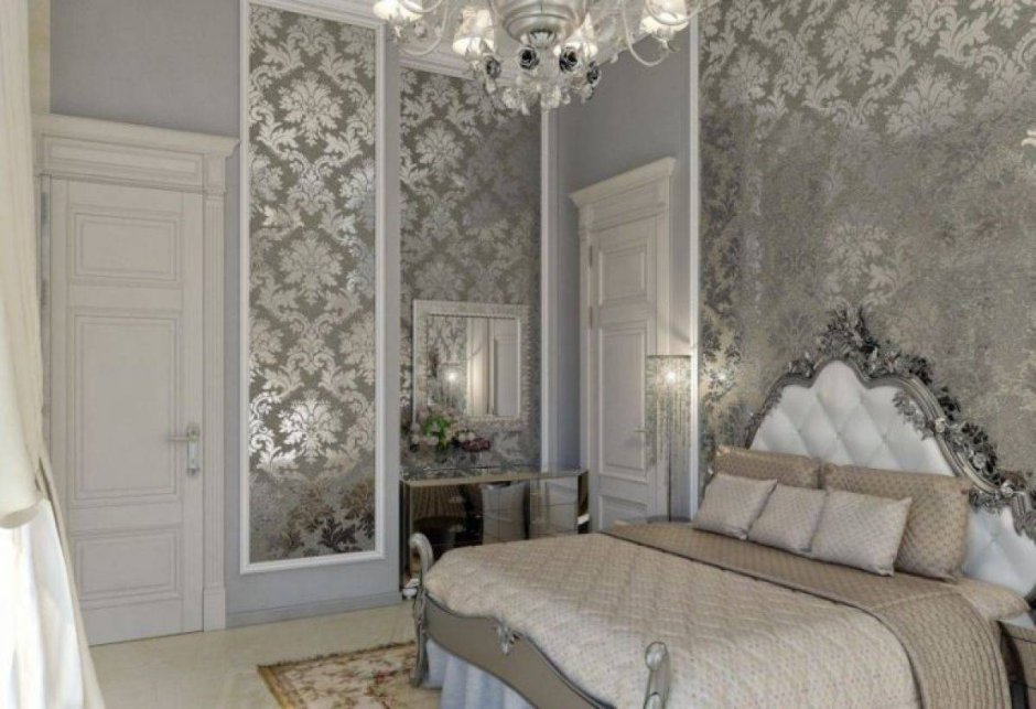 Серебристые стены в интерьере