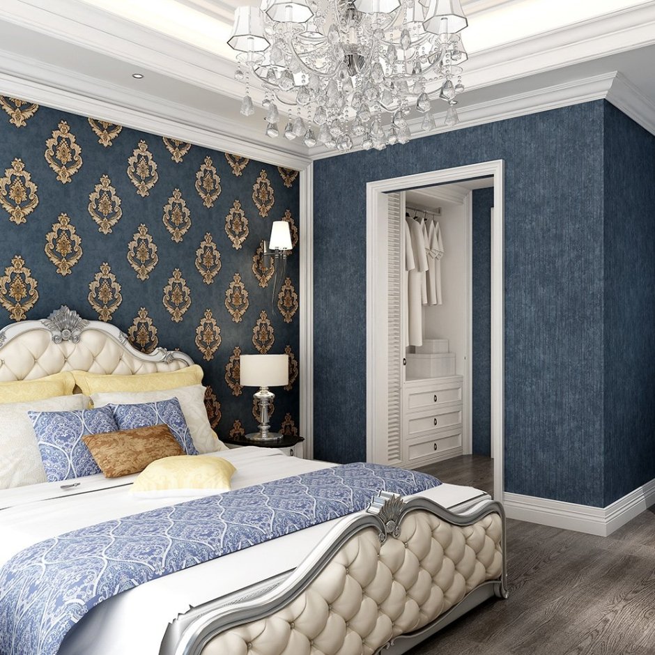 Спальня синий с золотом