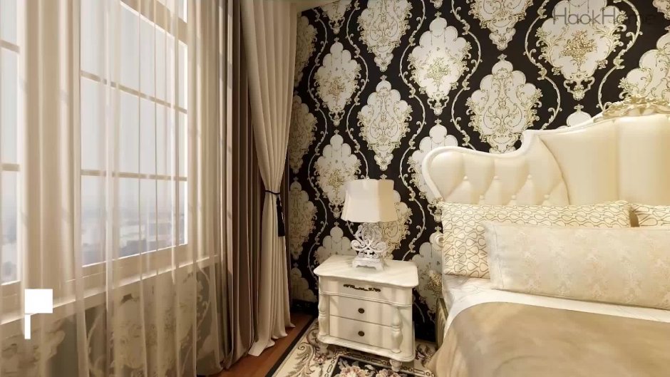 Обои Дамаск в интерьере гостиной