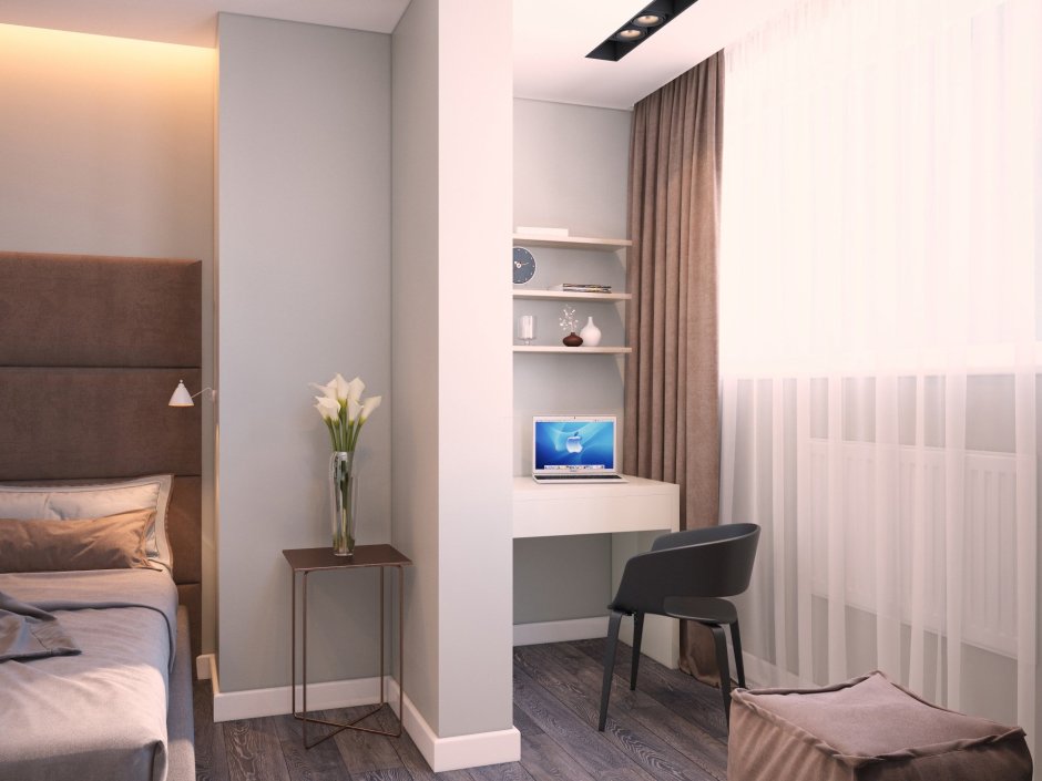 Зонирование спальни и рабочего места