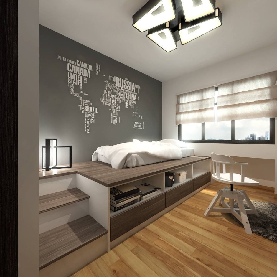 Спальня с подиумом в стиле лофт