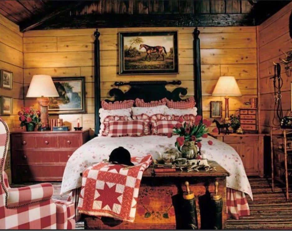 Спальня в стиле Кантри красный