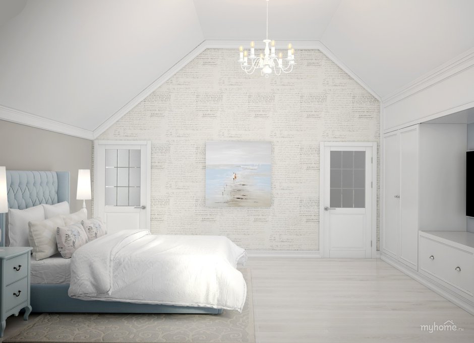 Белая спальня на мансарде