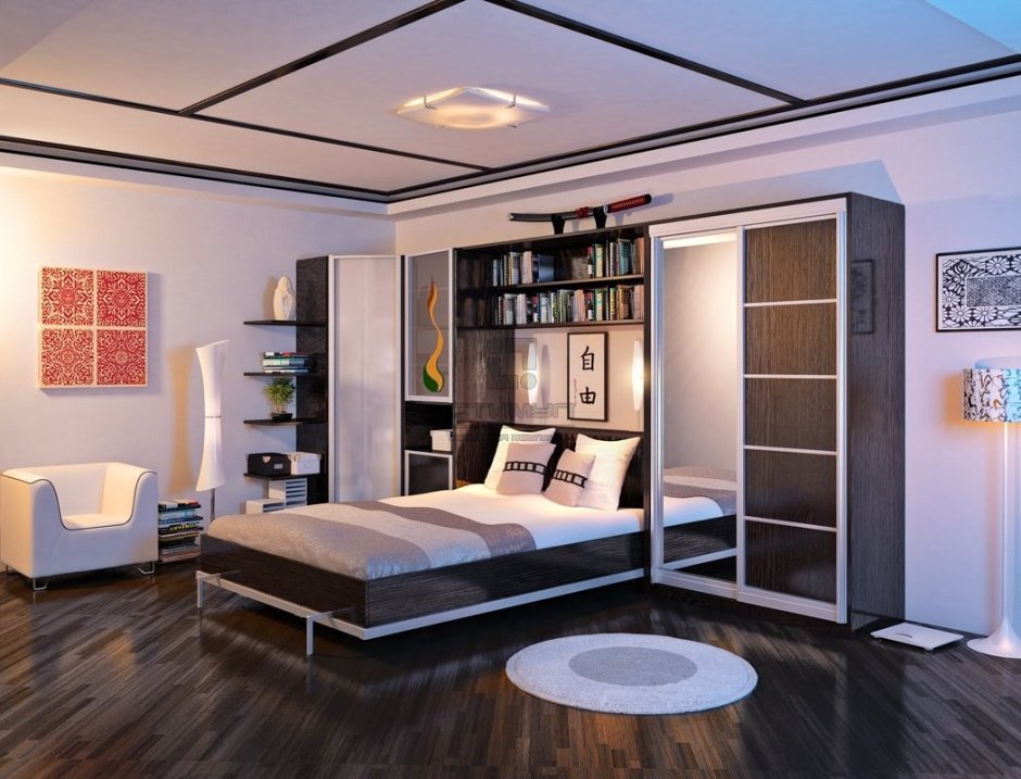 Спальня встроенная кровать икеа