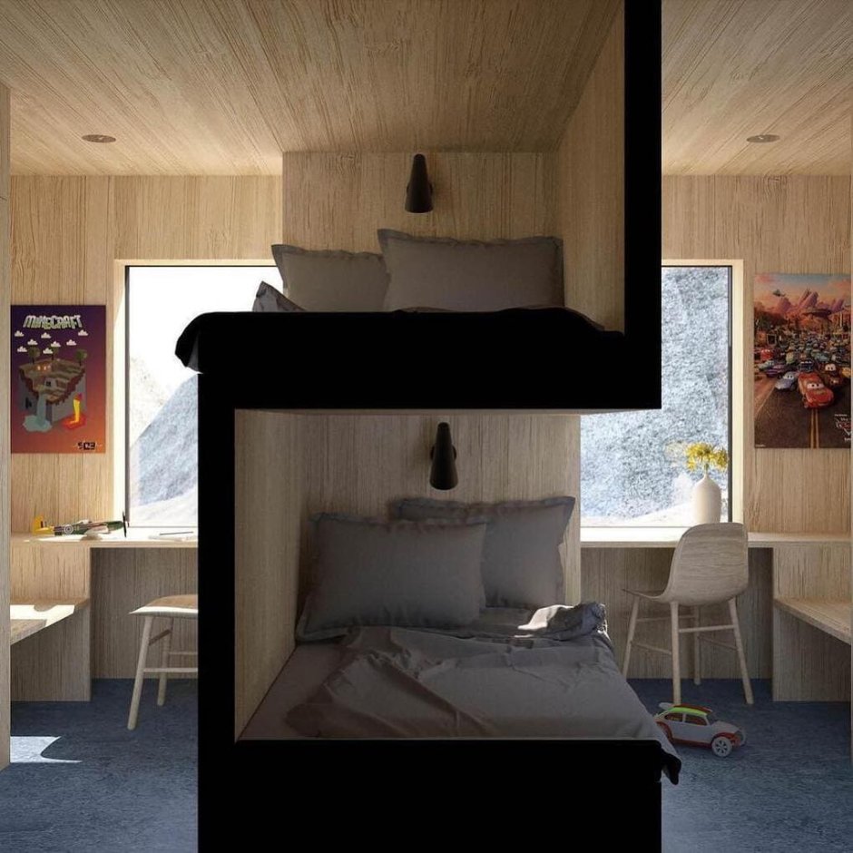 Двухэтажная кровать разделяющая комнату