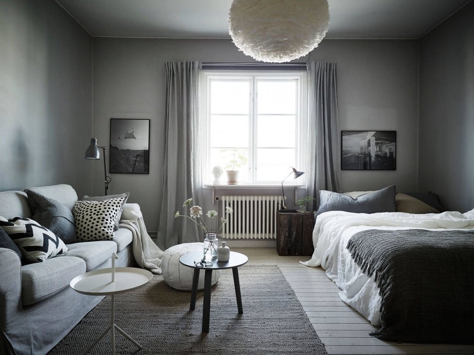 Спальня гостиная в серых тонах