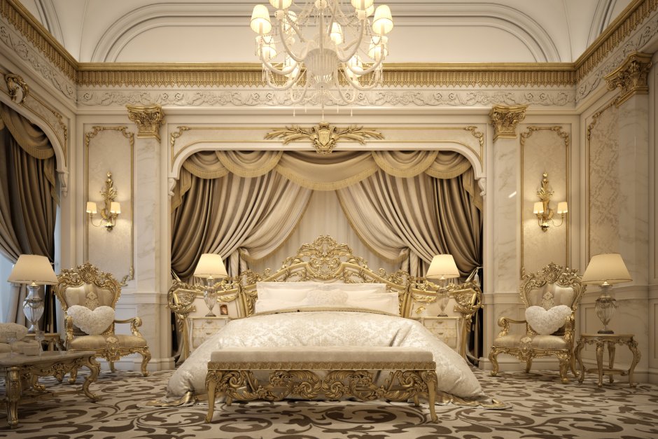 Королевская спальня кровать с балдахином
