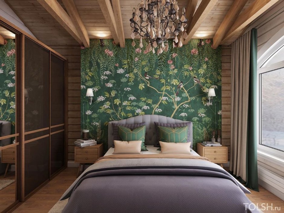 Комната в стиле дерева и зелени