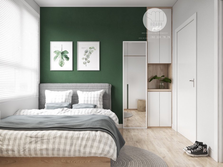 Серо зеленая спальня