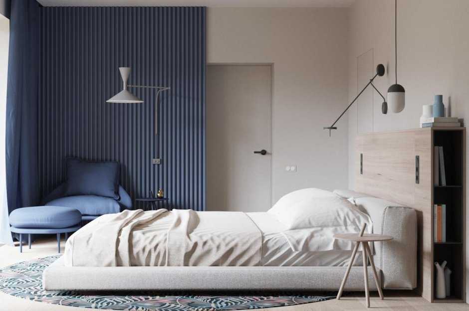 Спальня в стиле Минимализм с синим