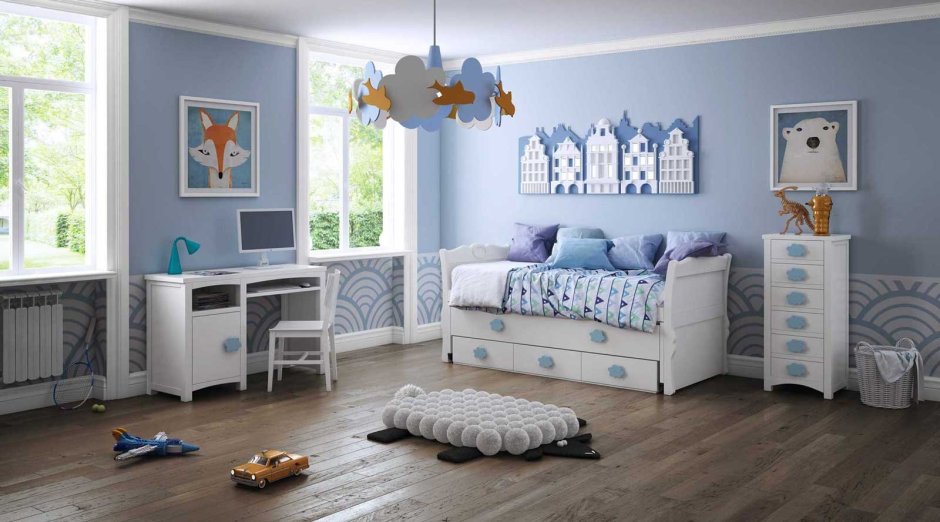 Детская комната в голубом цвете