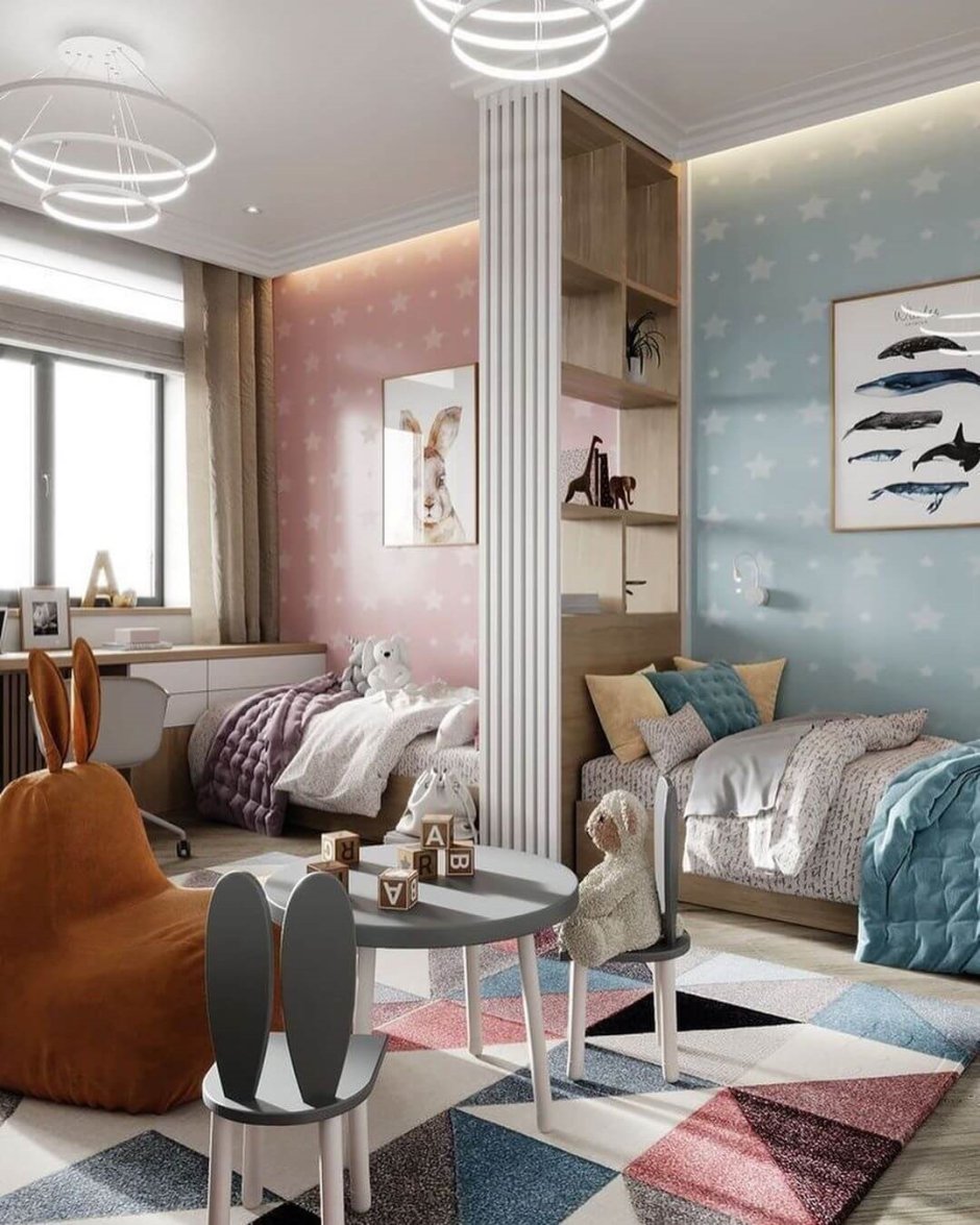 Интерьер детской для двоих разнополых детей идеи