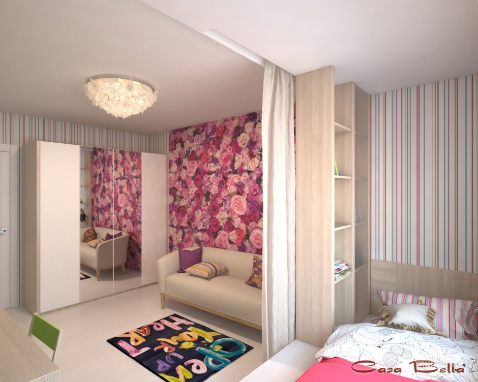 Зонирование комнаты для девочки