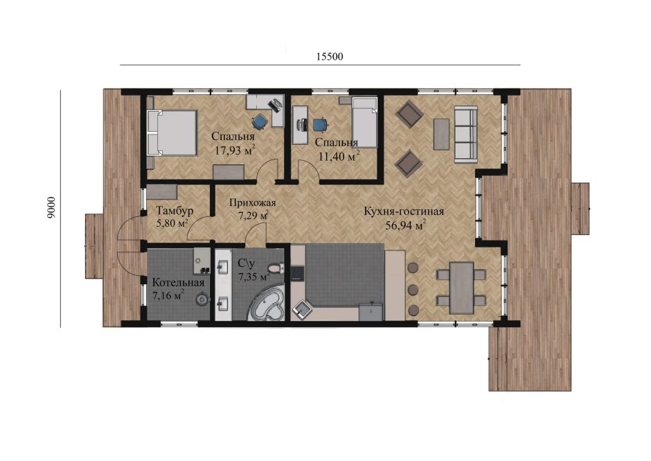 Барнхаус одноэтажный планировка