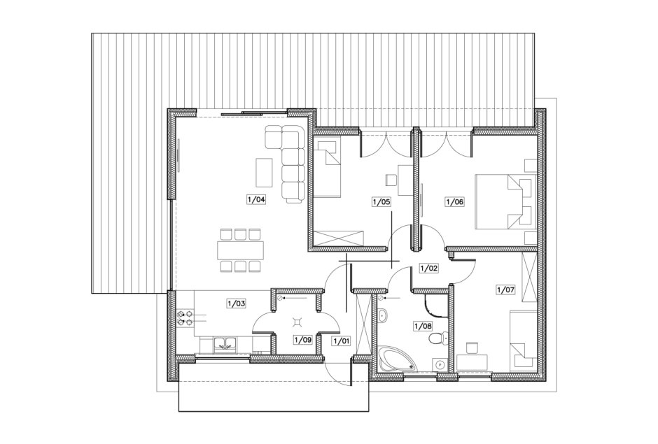 Планировка одноэтажного Барнхауса