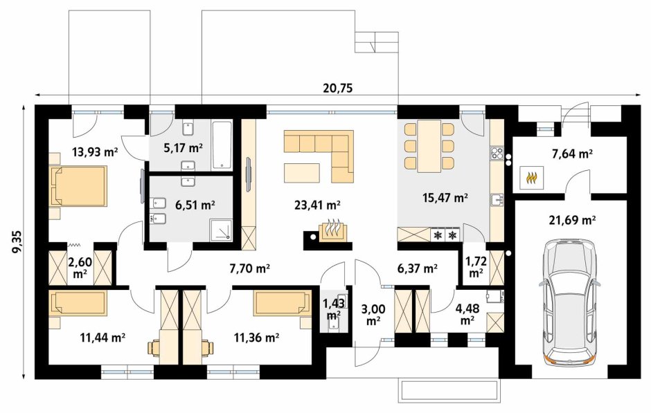 Планировка одноэтажный 60м2