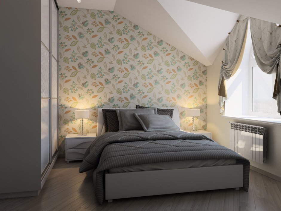 Акцентная стена в спальне на мансарде