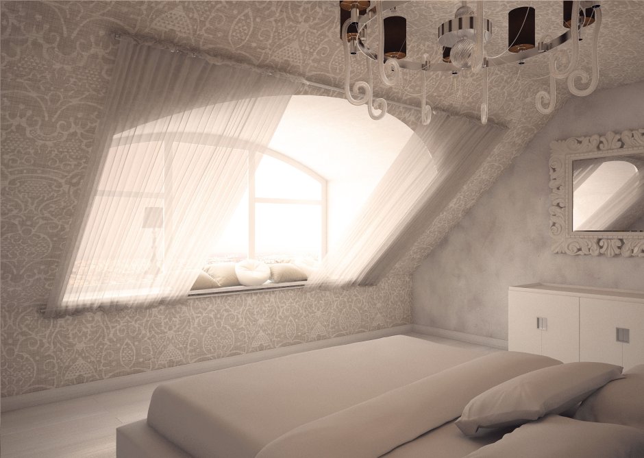 Обои в мансардной спальне