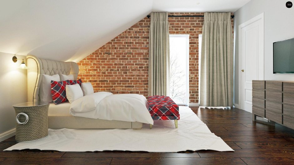 Мансардная стена в спальне