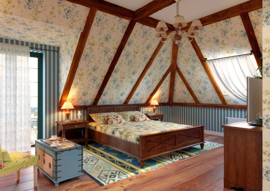 Спальня в стиле Прованс на мансардном этаже