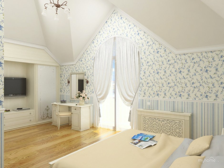 Обои на мансарде комбинированные