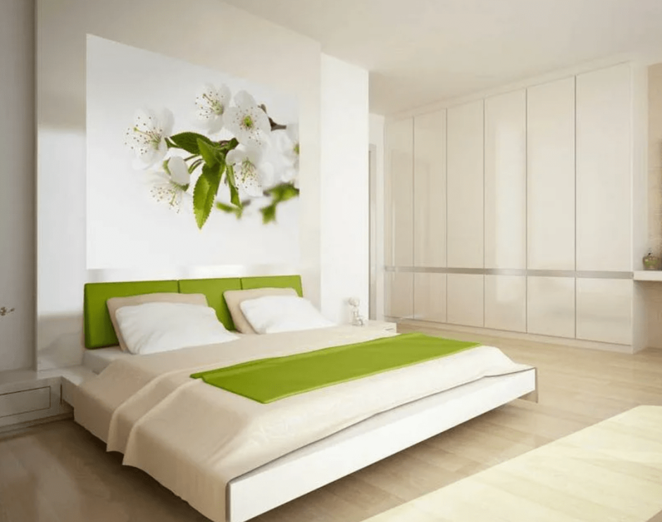 Спальня в бело зеленом цвете