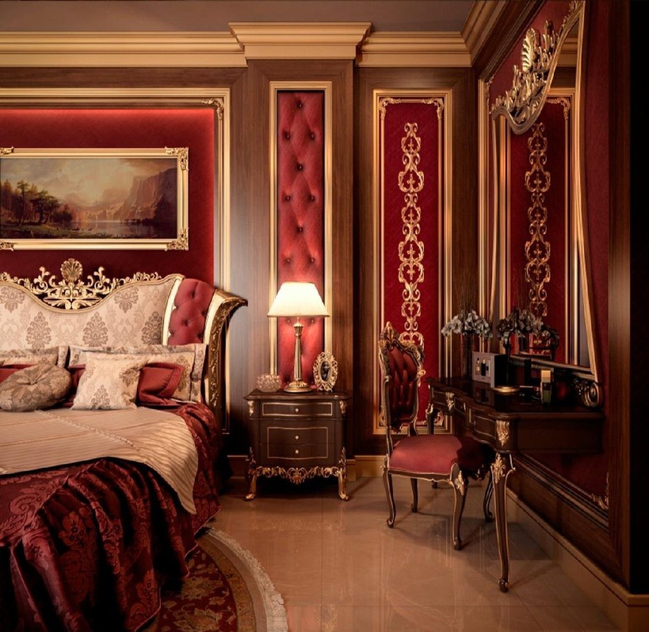 Спальня в бордовых тонах