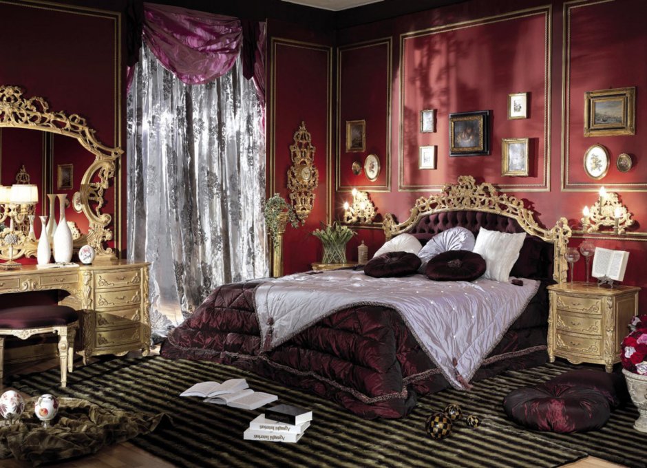 Спальня в викторианском стиле Готика красный