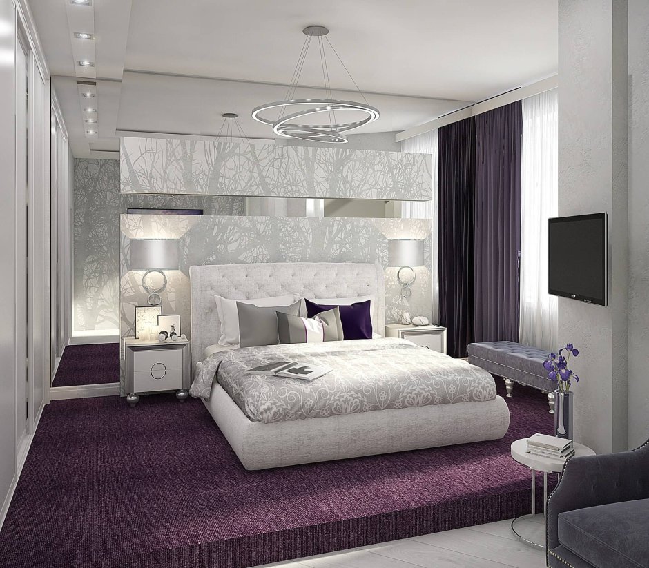Серо фиолетовая спальня