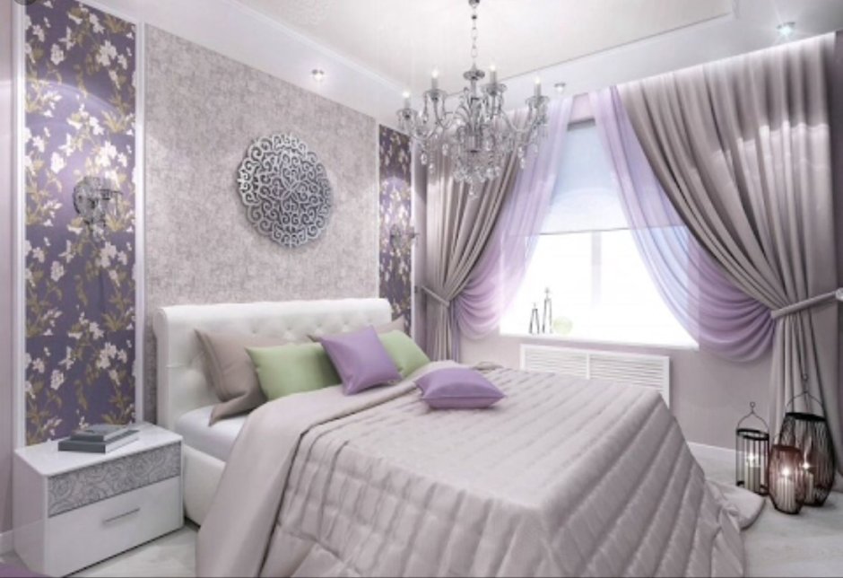 Спальня в серо сливовых тонах